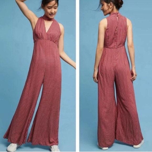 Anthropologie Pants - Anthropologie Farida High Neck Red Floral Printed Jumpsuit size 4